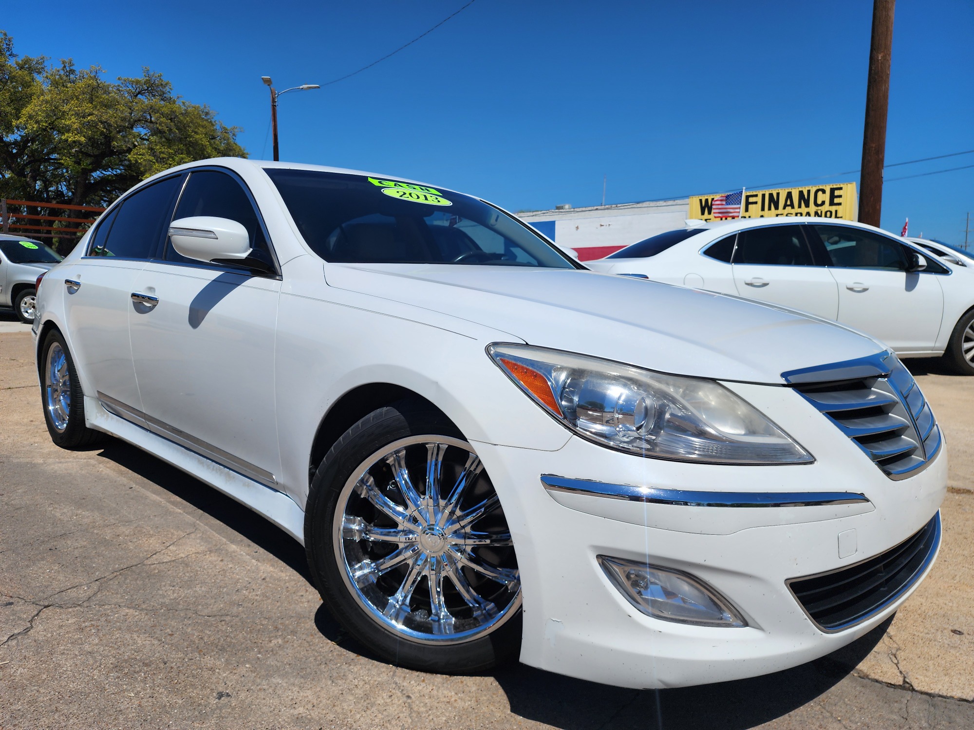 2013 WHITE Hyundai Genesis 3.8L (KMHGC4DD1DU) with an 3.8L V6 DOHC 24V engine, 6-Speed Automatic transmission, located at 2660 S.Garland Avenue	, Garland, TX, 75041, (469) 298-3118, 32.885387, -96.656776 - CASH$$$$$$ CAR!!!! This is a SUPER CLEAN 2013 HYUNDAI GENESIS 3.8L SEDAN! SUPER CLEAN! PUSH START! HEATED/LEATHER SEATS! BLUETOOTH Great Gas Mileage! Come in for a test drive today. We are open from 10am-7pm Monday-Saturday. Call us with any questions at 469.202.7468, or email us at DallasAuto - Photo #0